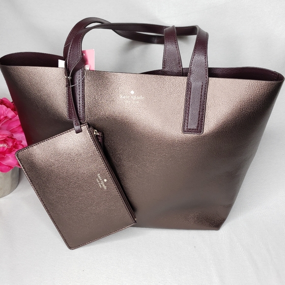 kate spade arch reversible tote bag metallic pecan